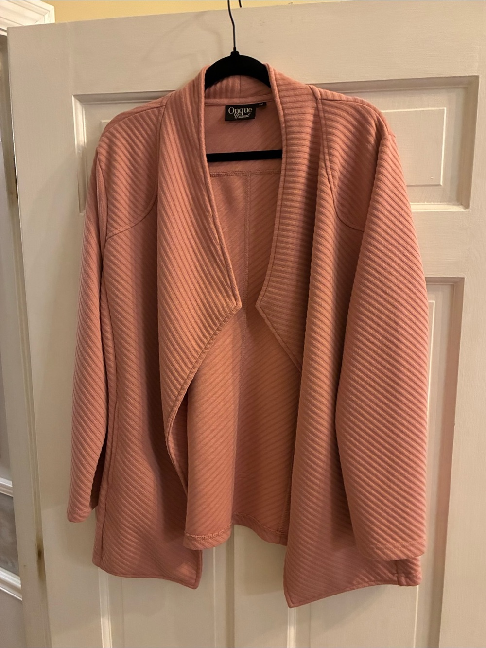 Women’s Onque Casual Brand Pink Ribbed Open Front Cardigan - Size 1X